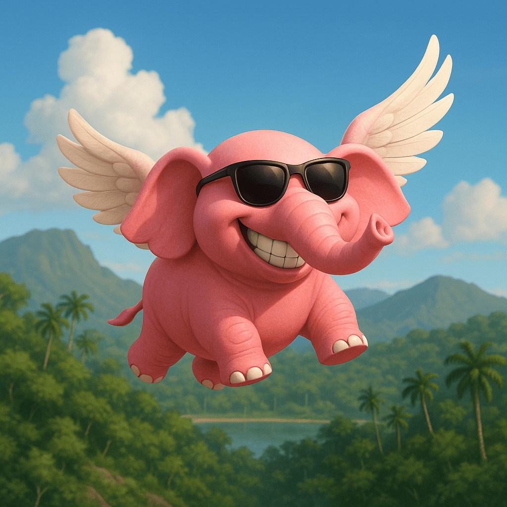 Illustrazione di un elefante rosa volante